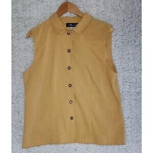 Sag Harbor Jacket Vest Womens 16 Mustard Golden Button Up Collared Stitching